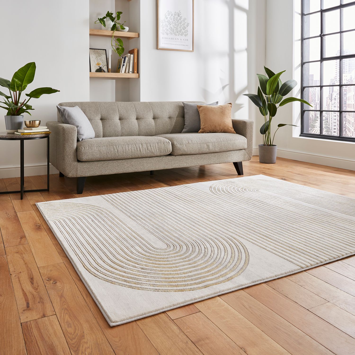Apollo 2683 200cm x 290cm Metallic Effect Yarn Rug Grey Gold