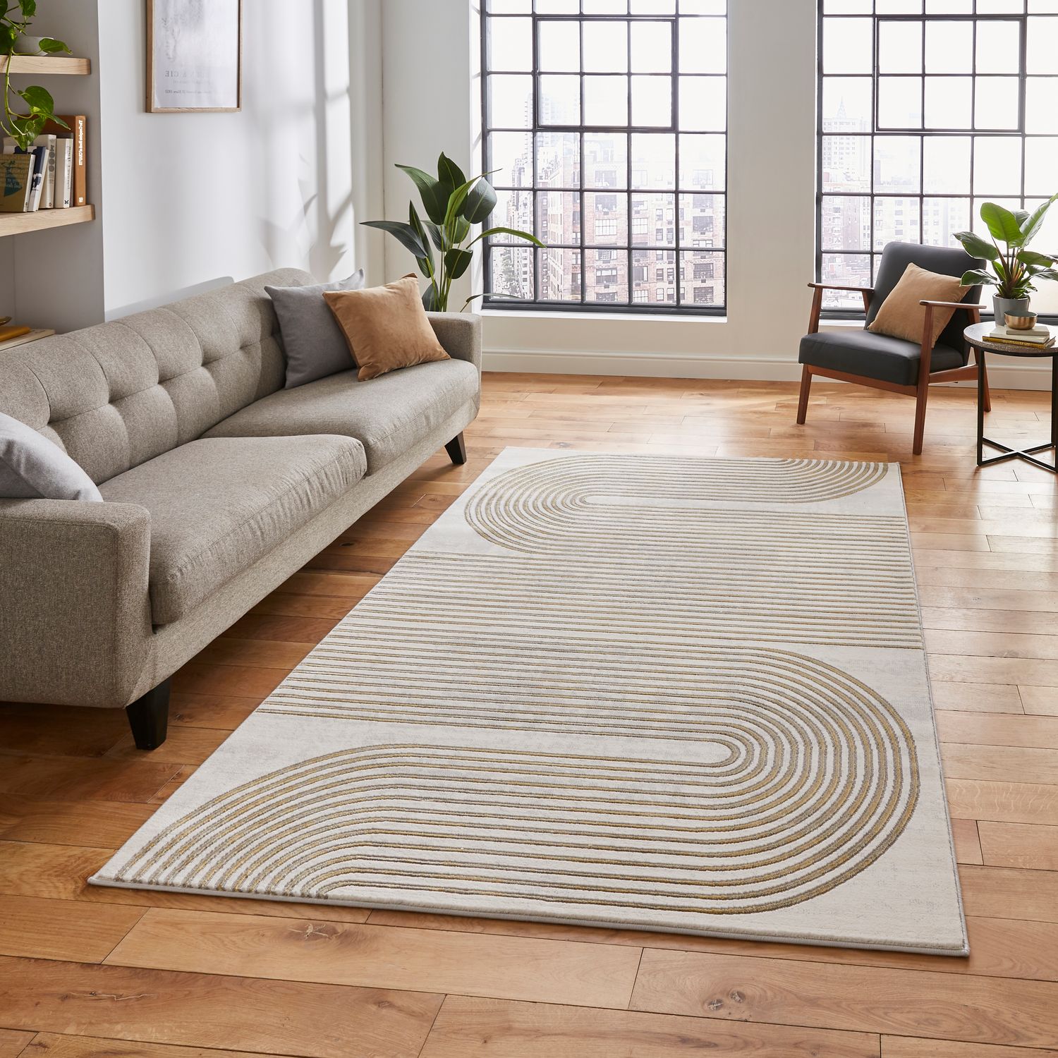 Apollo 2683 200cm x 290cm Metallic Effect Yarn Rug Grey Gold