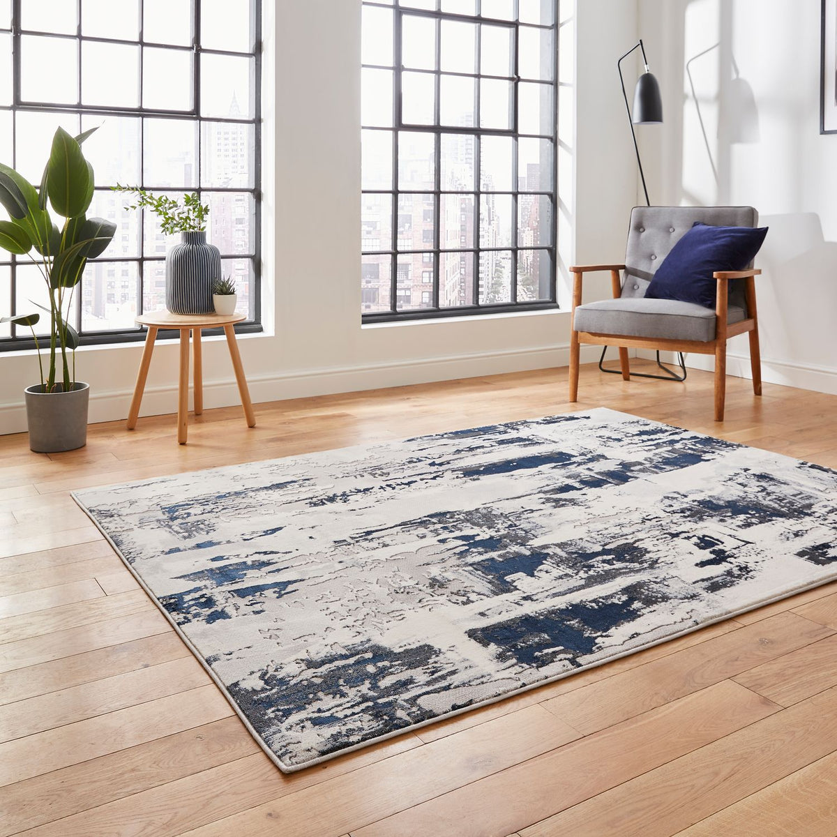 Apollo GR579 Metallic Effect Yarn Rug Grey Navy