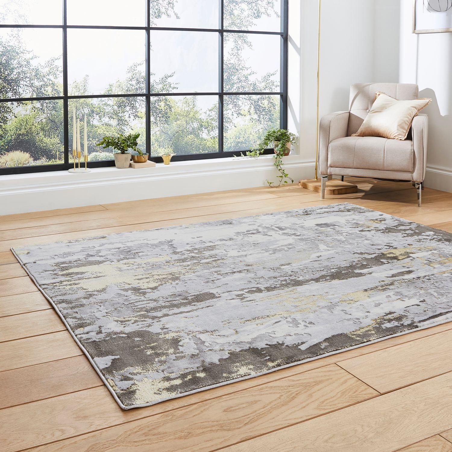Apollo GR580 200cm x 290cm Metallic Effect Yarn Rug Grey Gold