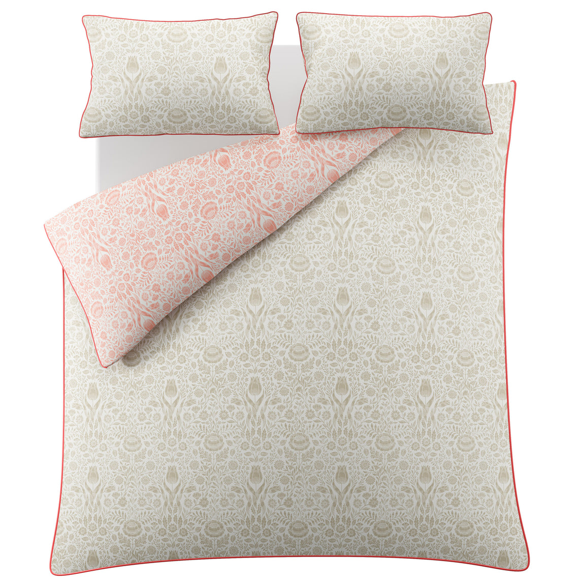Laura Ashley Ashstead Damask Duvet Cover Bedding Set Natural Coral