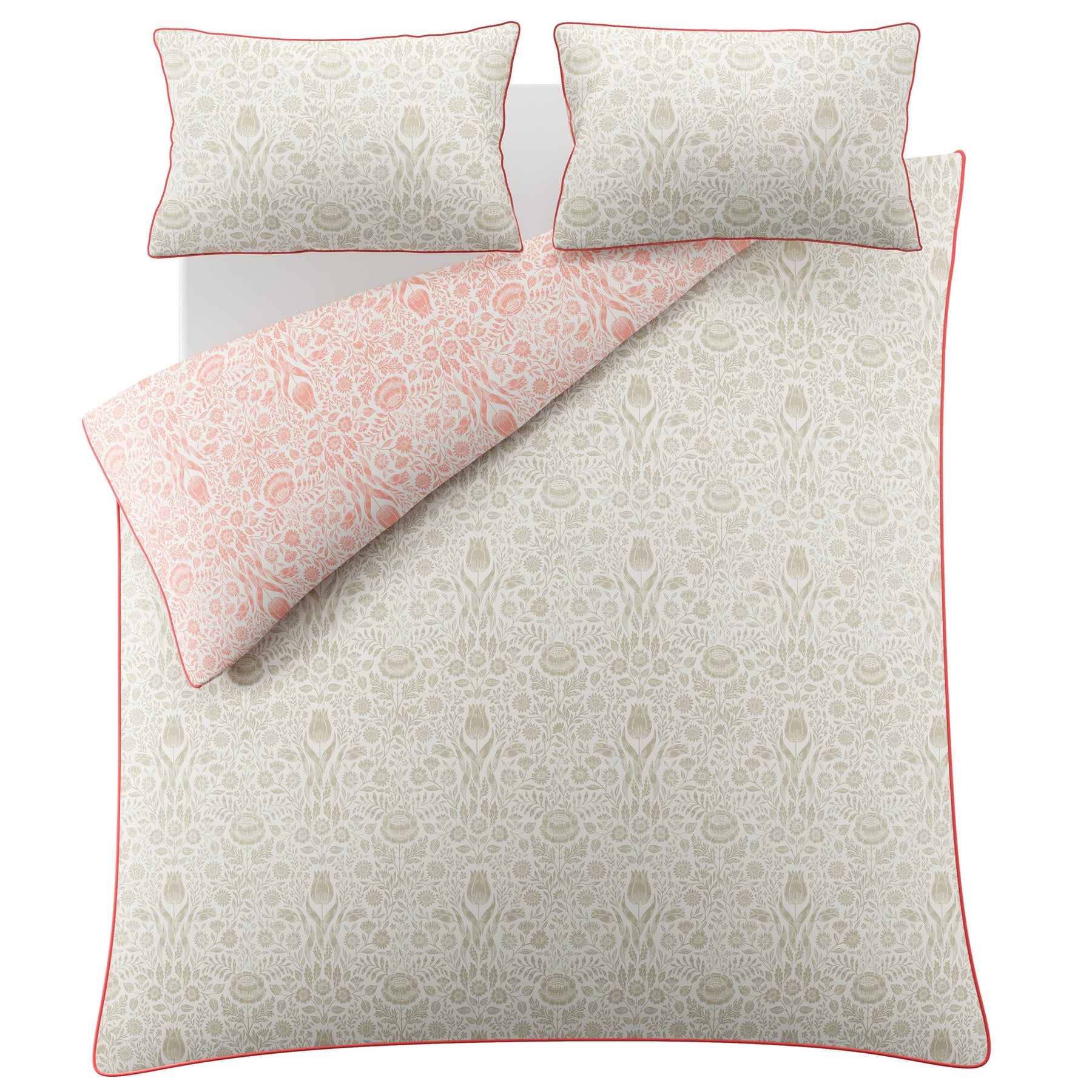 Laura Ashley Ashstead Damask Duvet Cover Bedding Set Natural Coral