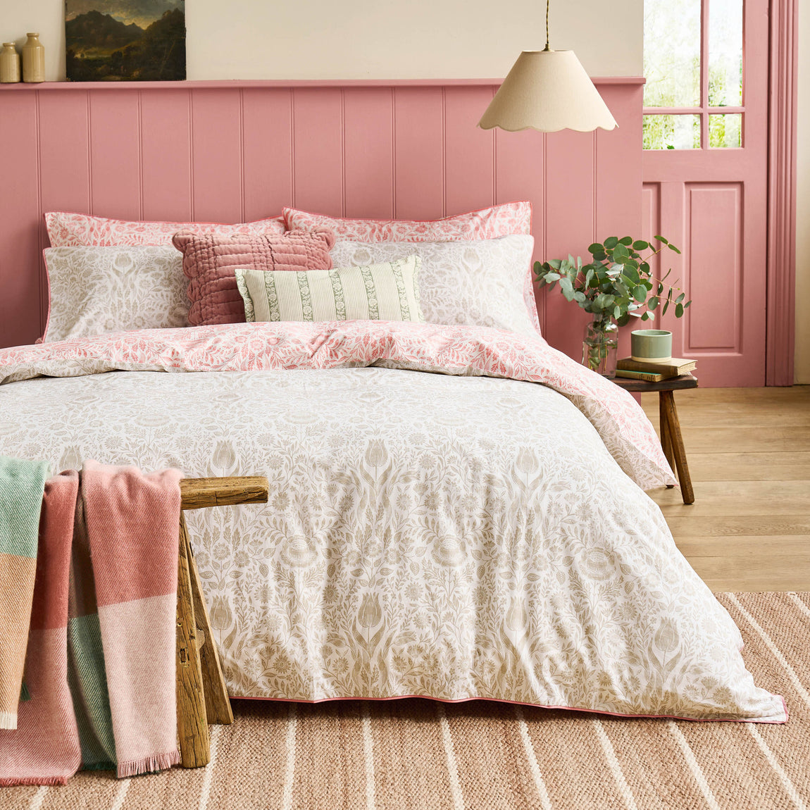 Laura Ashley Ashstead Damask Duvet Cover Bedding Set Natural Coral