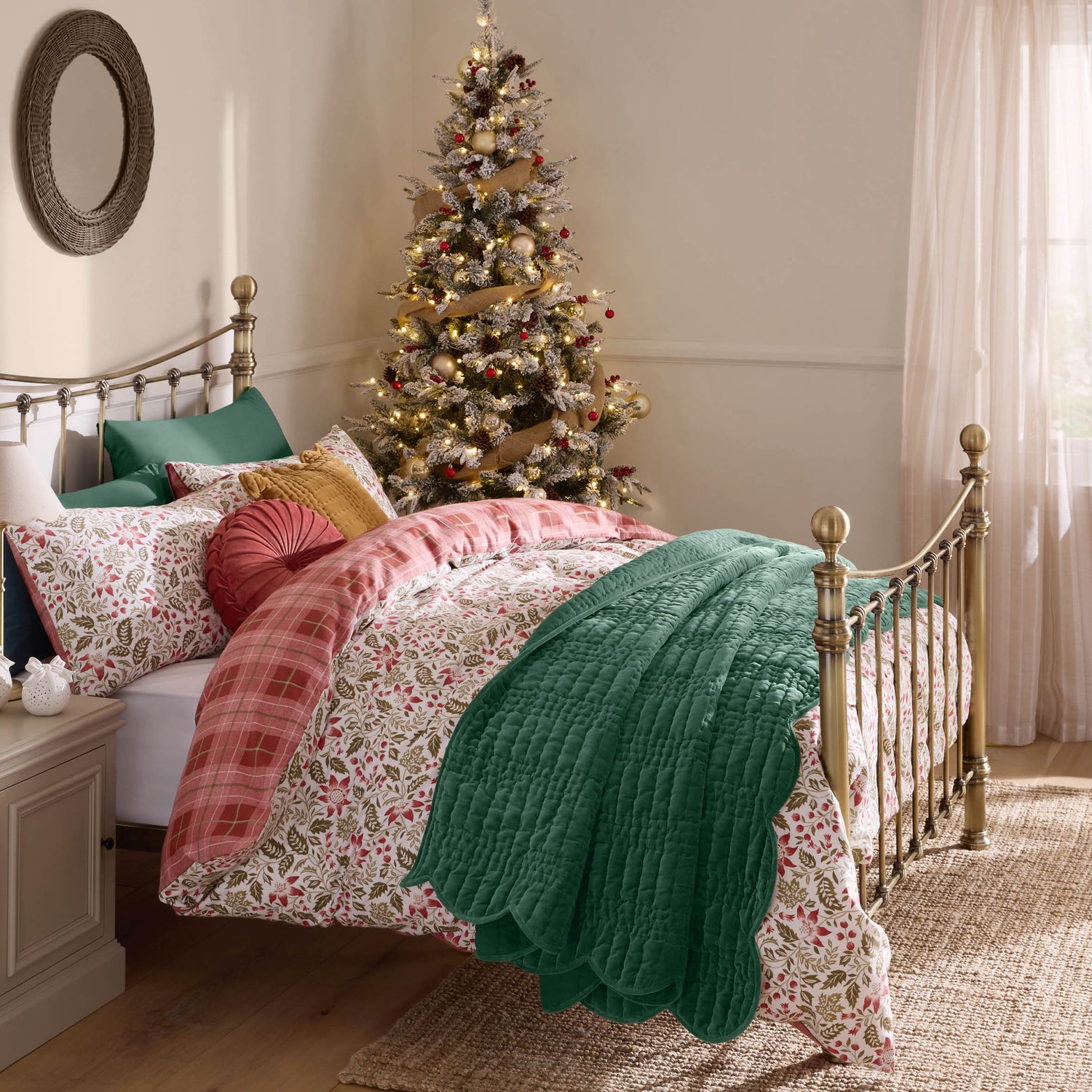 Laura Ashley Astley Floral Christmas Brushed Cotton Duvet Cover Bedding Set Festive Red