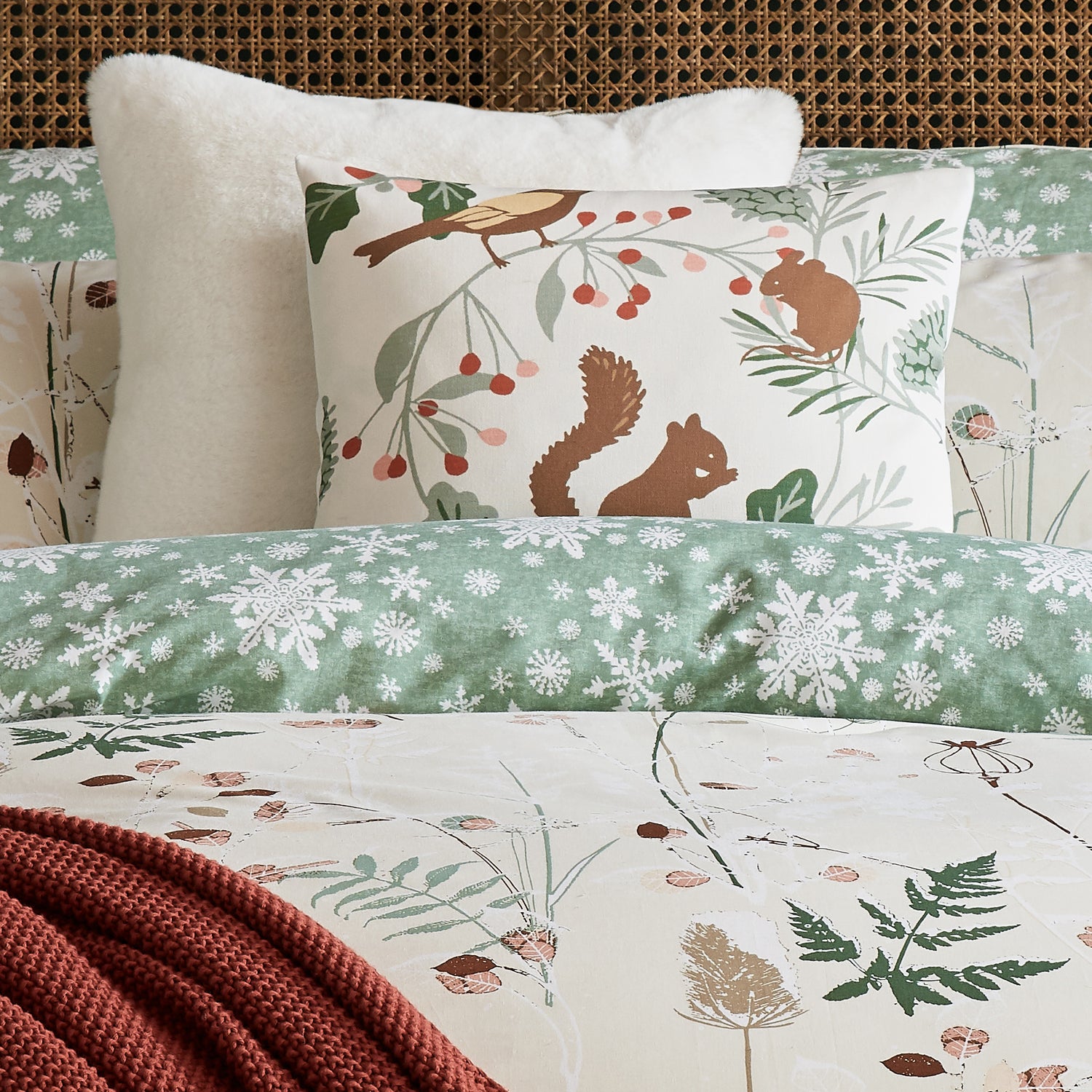 Laura Ashley Autumnal Woodland 43cm x 43cm Filled Cushion Sage Green