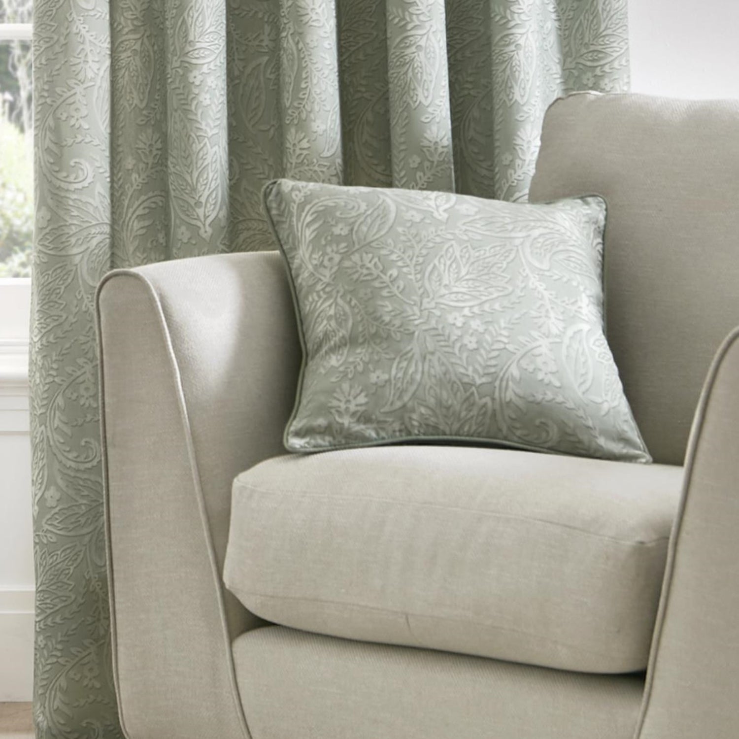 Dreams & Drapes Aveline Filled Cushion 43cm x 43cm Green