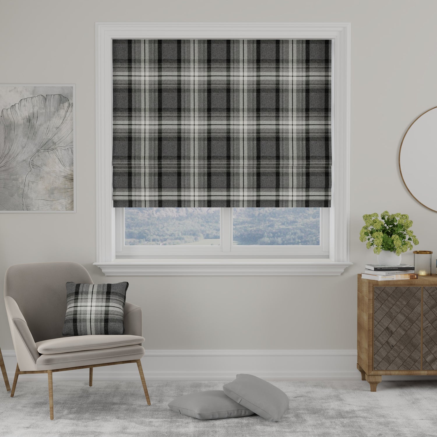 Highland Check Made to Measure Roman Blind Charcoal