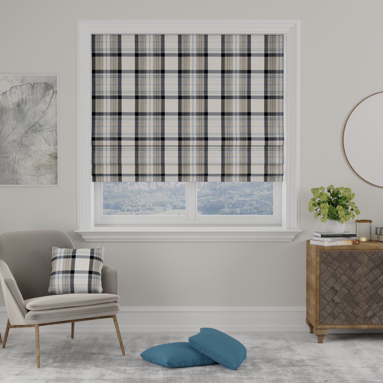 Highland Check Made to Measure Roman Blind Blue