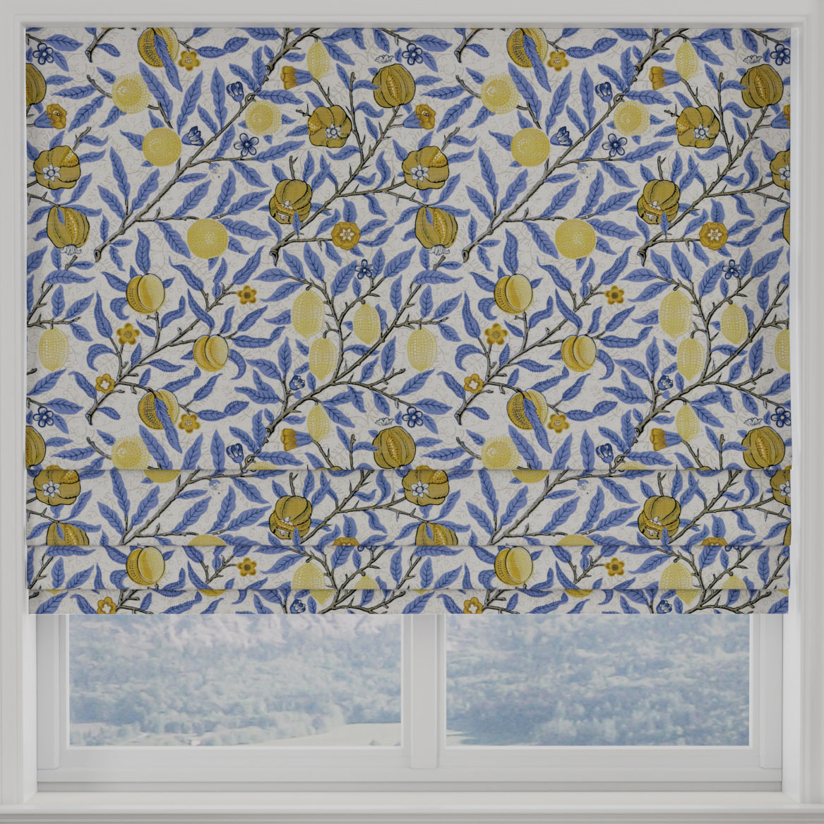 Heritage Fruits And Foliage Made to Measure Roman Blind Wedgewood Blue