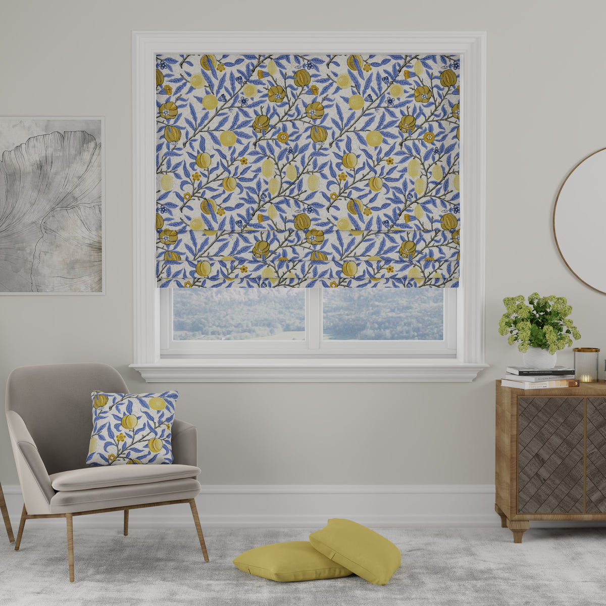 Heritage Fruits And Foliage Made to Measure Roman Blind Wedgewood Blue