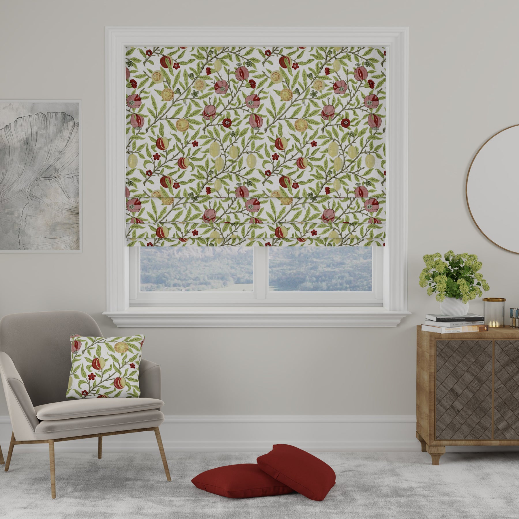 Heritage Fruits And Foliage Made to Measure Roman Blind Leaf Green