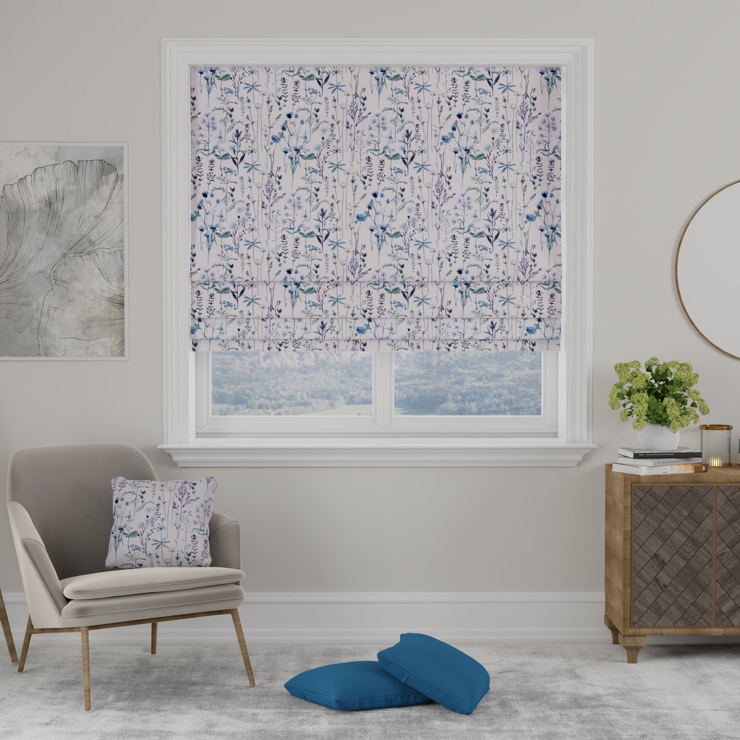 Wildflowers Made to Measure Roman Blind Indigo