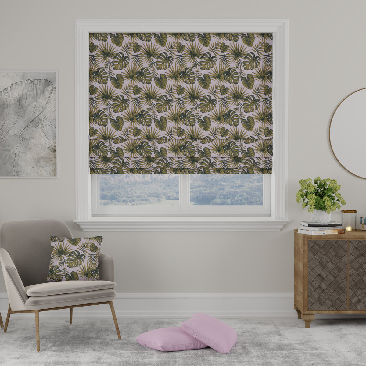 Monstera Made to Measure Roman Blind Green