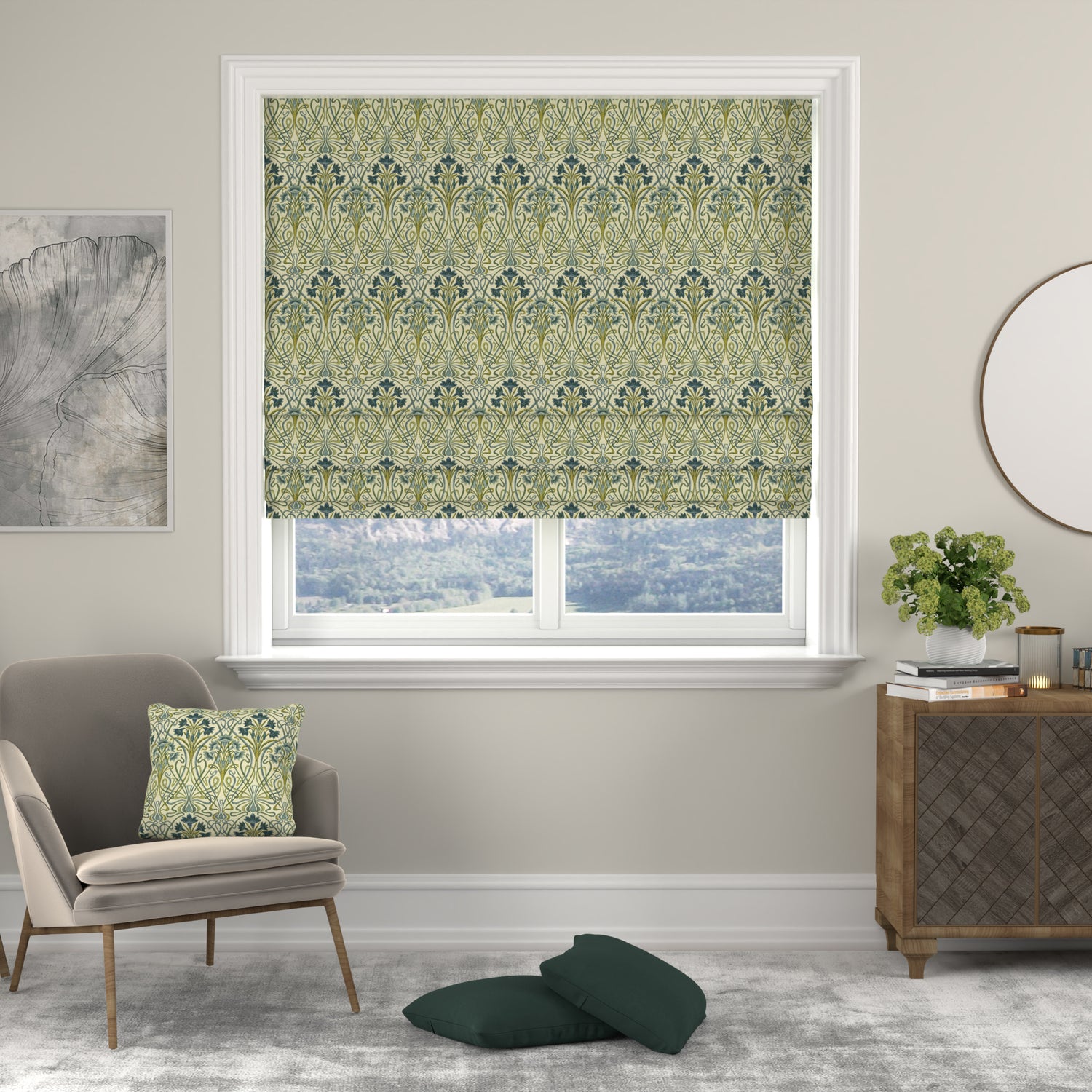 Tiffany Printed Made to Measure Roman Blind Prussian