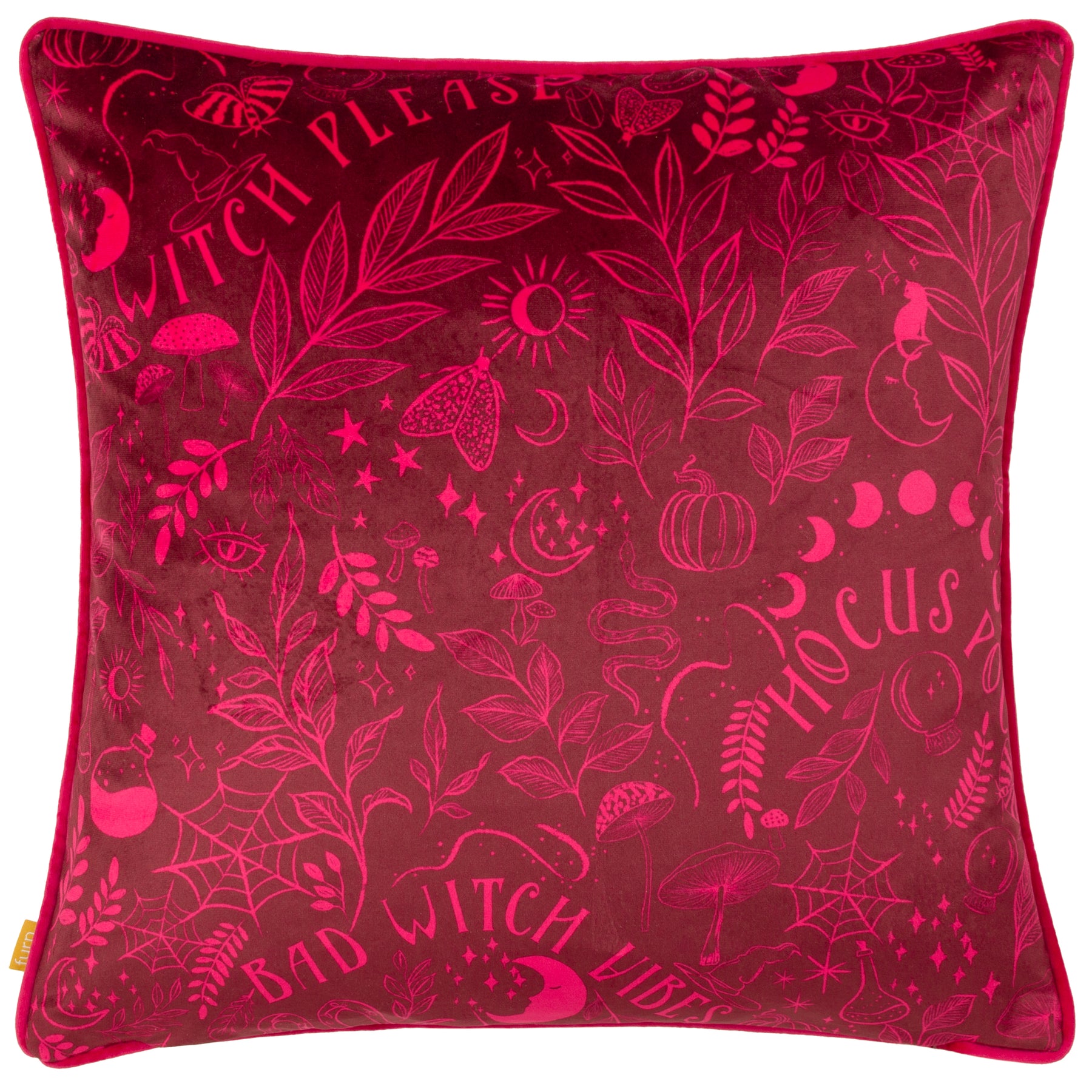 Bad Witch Vibes Velvet Piped Filled Cushion 43cm x 43cm Pumpkin
