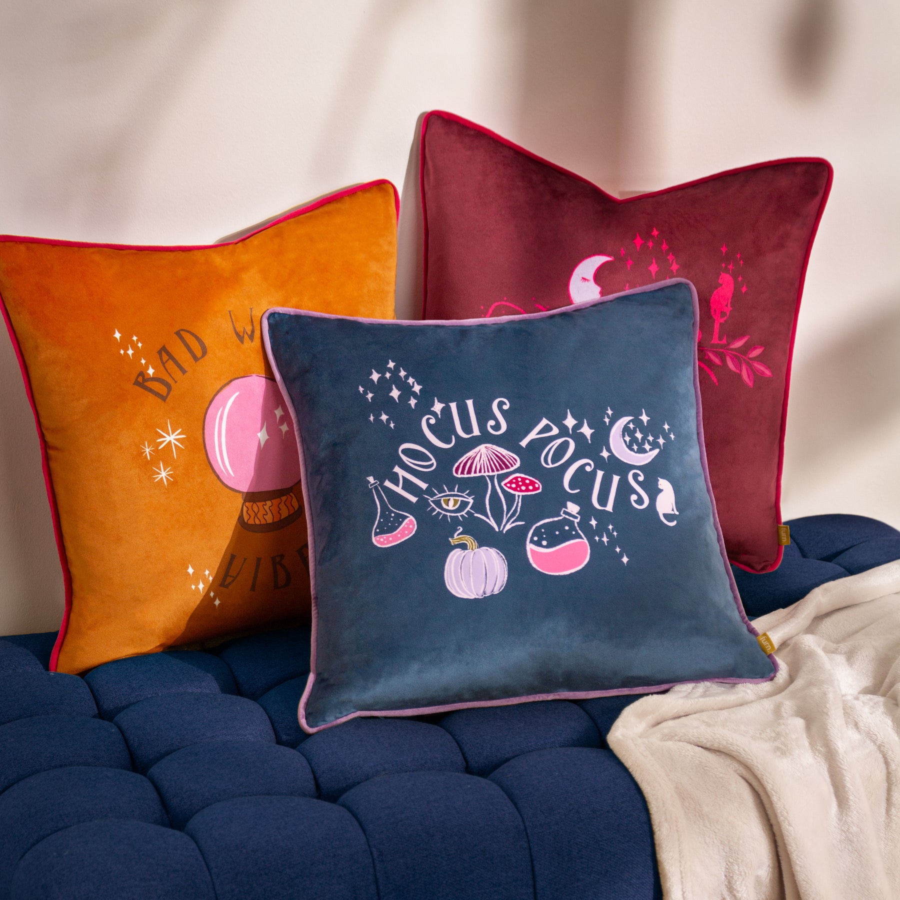 Bad Witch Vibes Velvet Piped Filled Cushion 43cm x 43cm Pumpkin