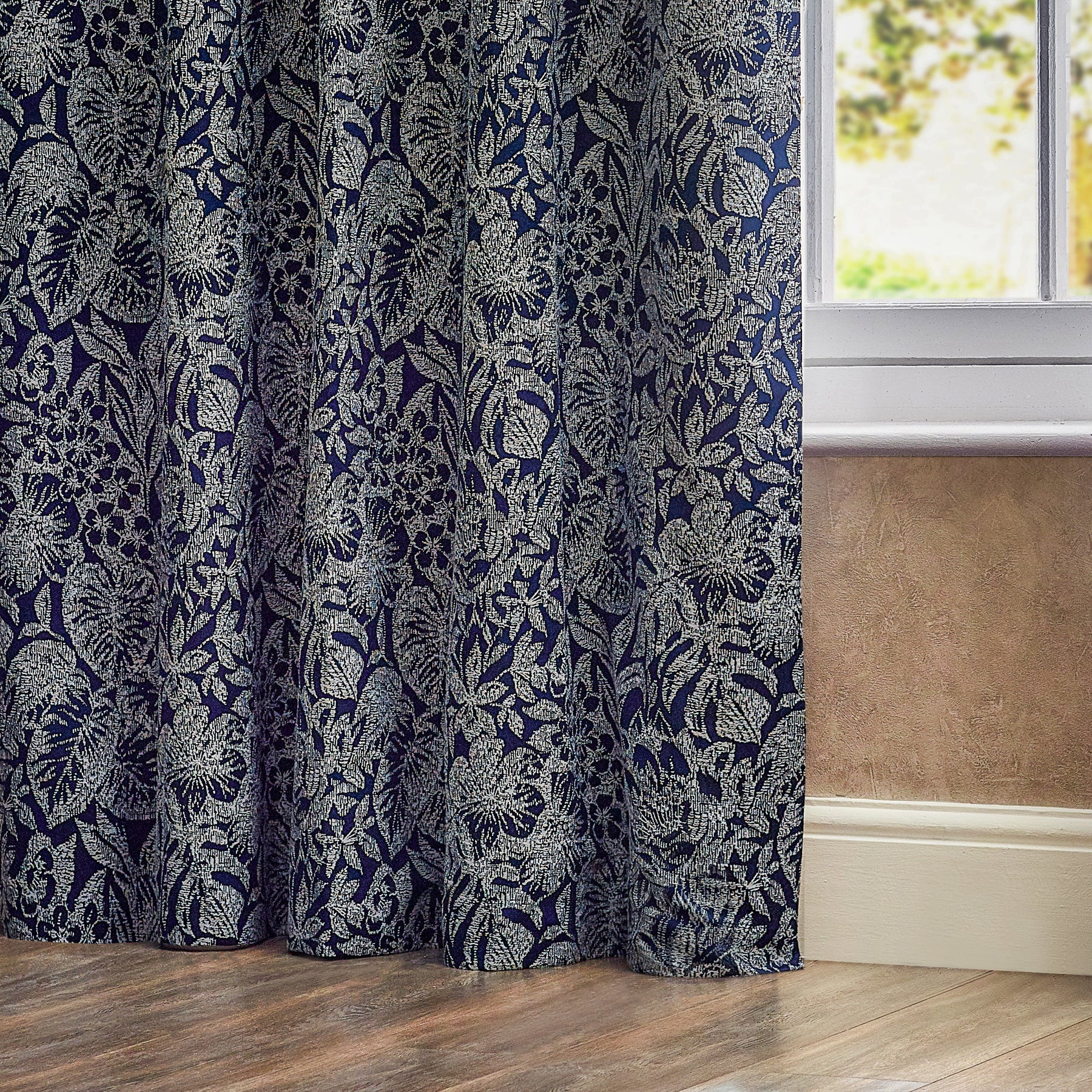 Bali Botanical Jacquard Ready Made Eyelet Curtains Midnight
