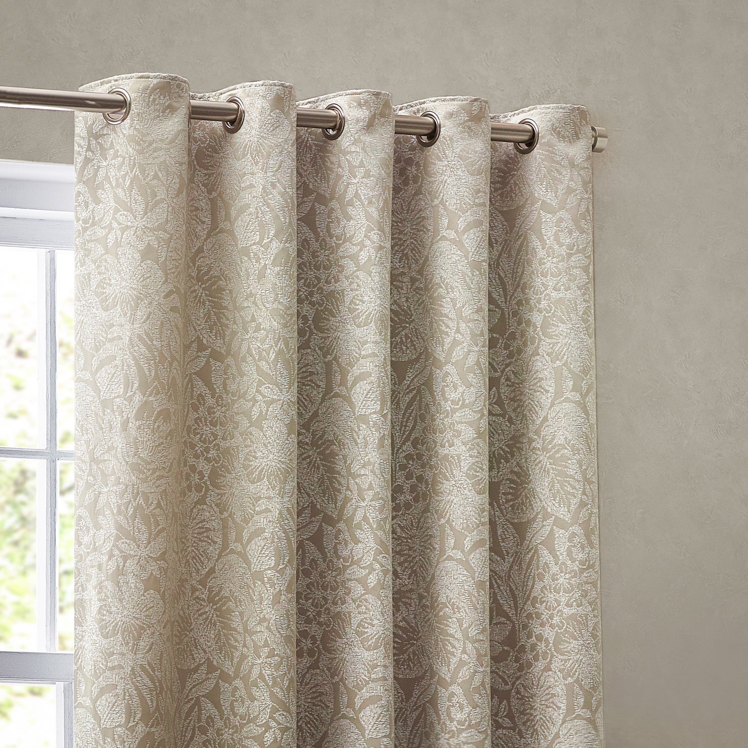 Bali Botanical Jacquard Ready Made Eyelet Curtains Natural