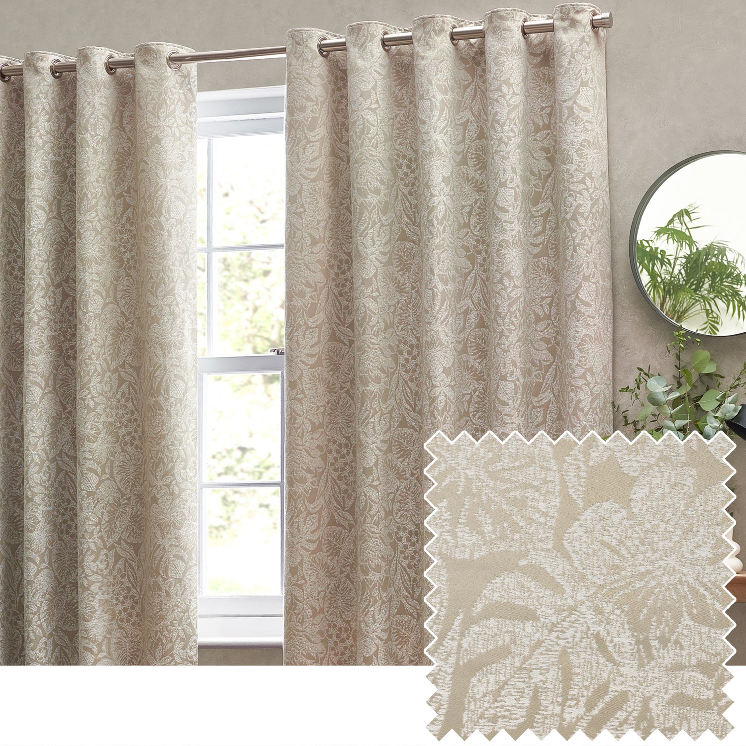 Bali Botanical Jacquard Ready Made Eyelet Curtains Natural