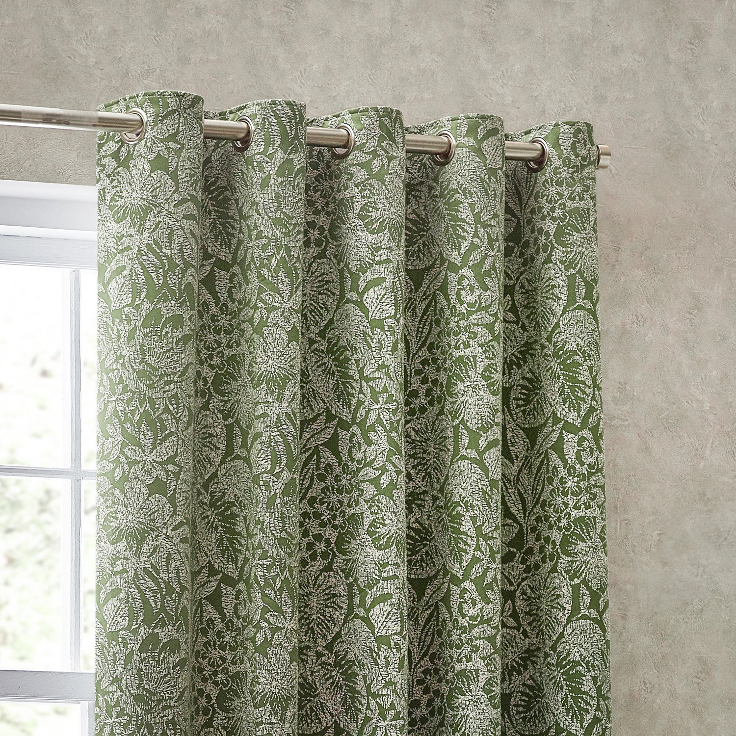 Bali Botanical Jacquard Ready Made Eyelet Curtains Olive