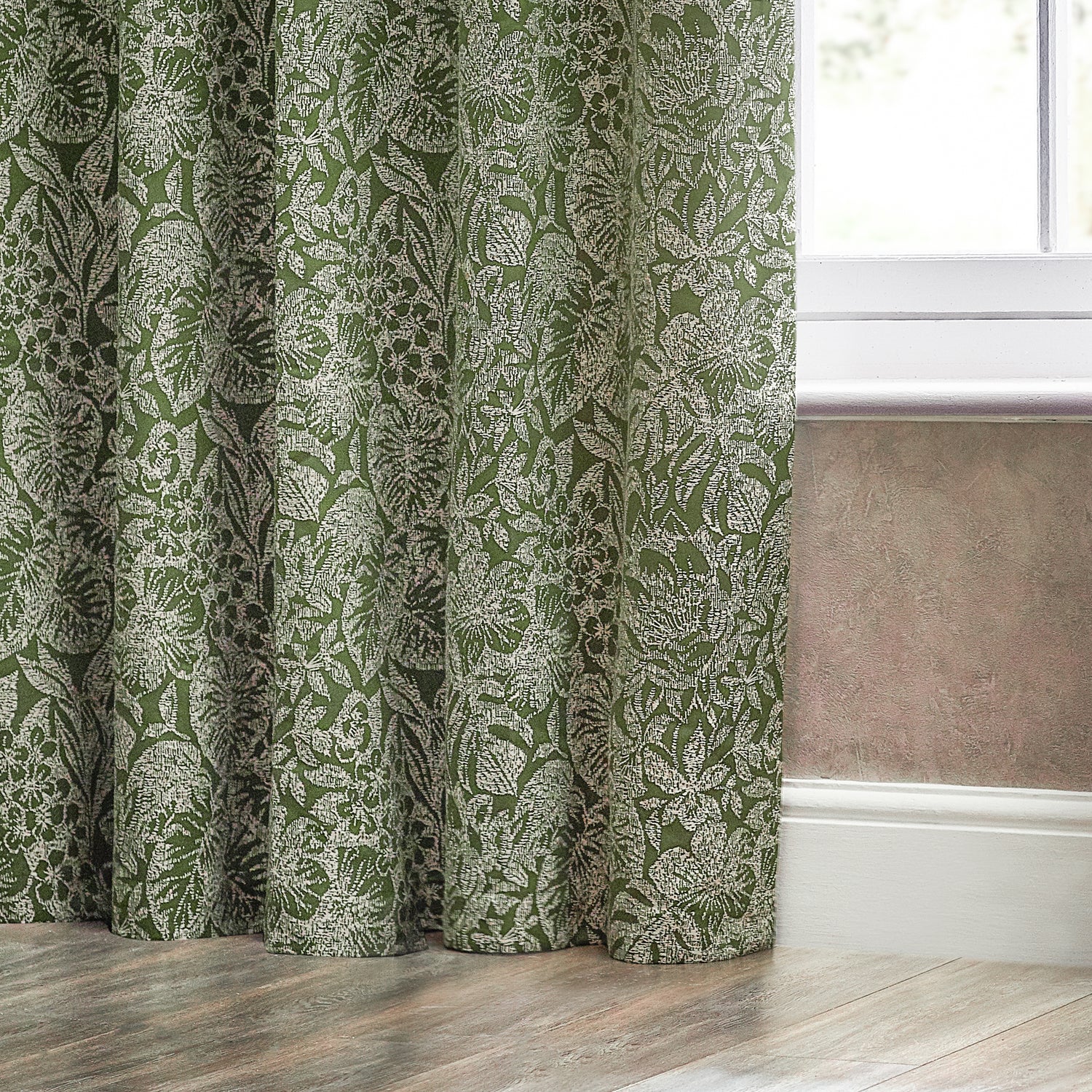 Bali Botanical Jacquard Ready Made Eyelet Curtains Olive