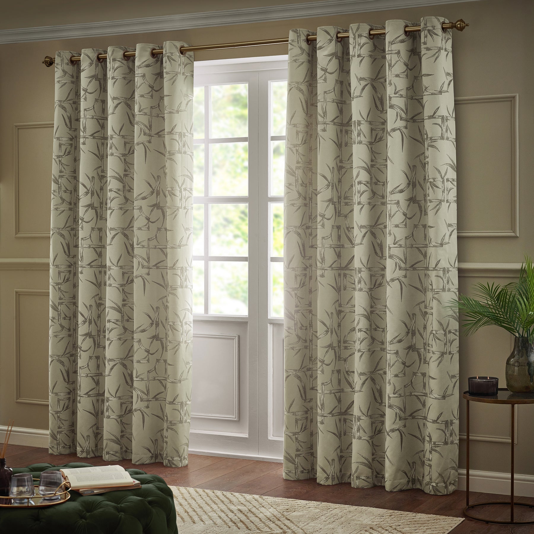 Paoletti Bamboo Jacquard Ready Made Eyelet Blockout Curtains Champagne