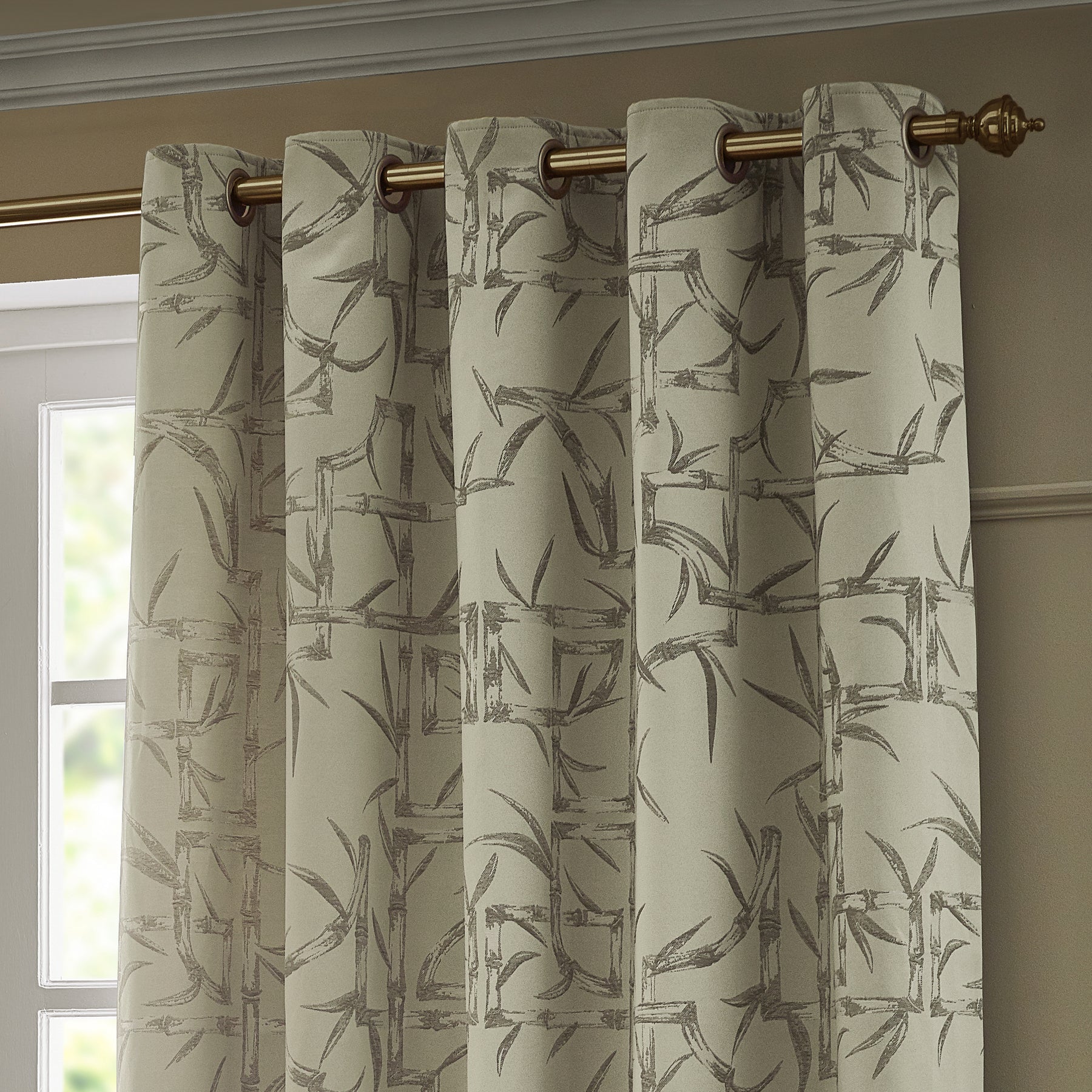 Paoletti Bamboo Jacquard Ready Made Eyelet Blockout Curtains Champagne