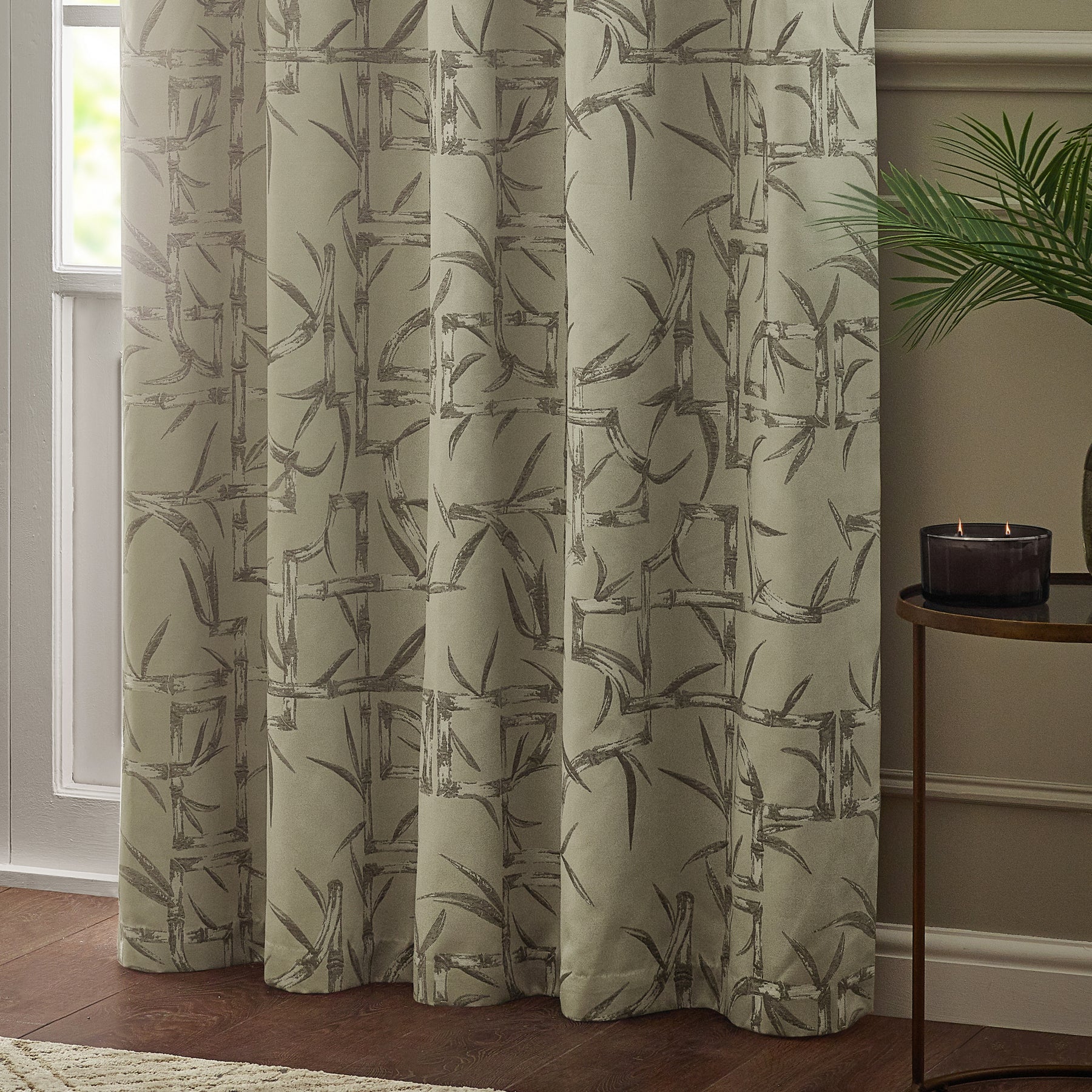 Paoletti Bamboo Jacquard Ready Made Eyelet Blockout Curtains Champagne
