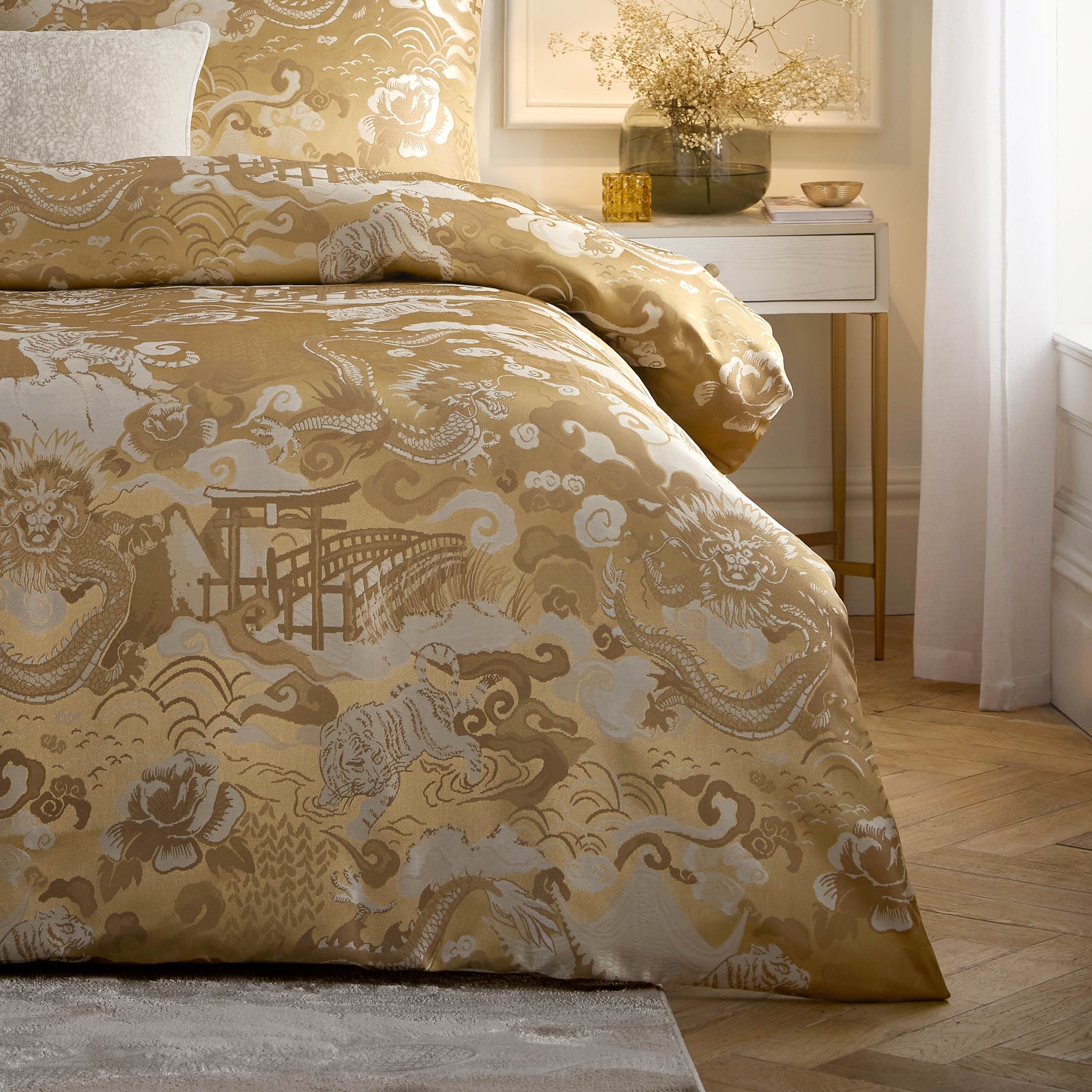 Paoletti Baransu Duvet Cover Bedding Set Gold