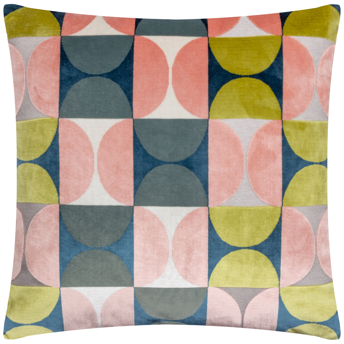 Bardot Cut Velvet Filled Cushion 50cm x 50cm Pink Avo Green