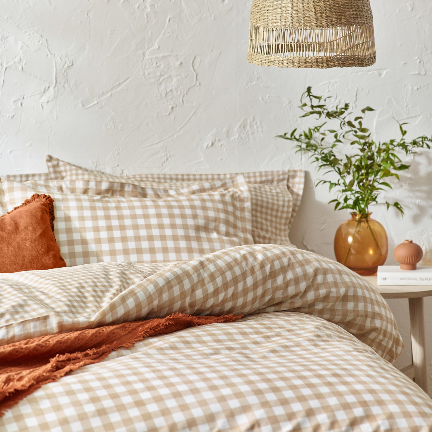 Barton Check Reversible Duvet Cover Bedding Set Biscuit