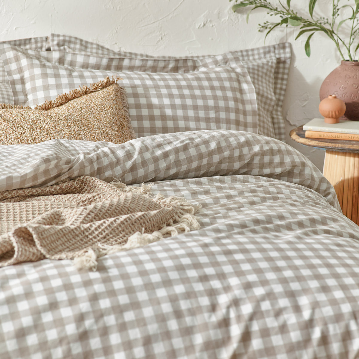 Barton Check Reversible Duvet Cover Bedding Set Natural