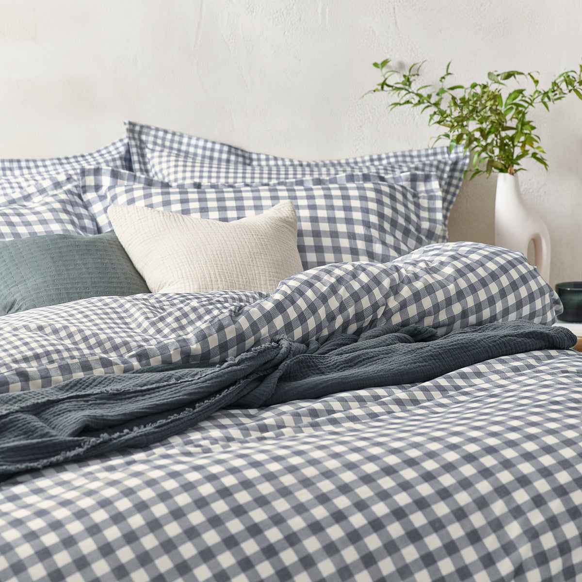 Barton Check Reversible Duvet Cover Bedding Set Navy