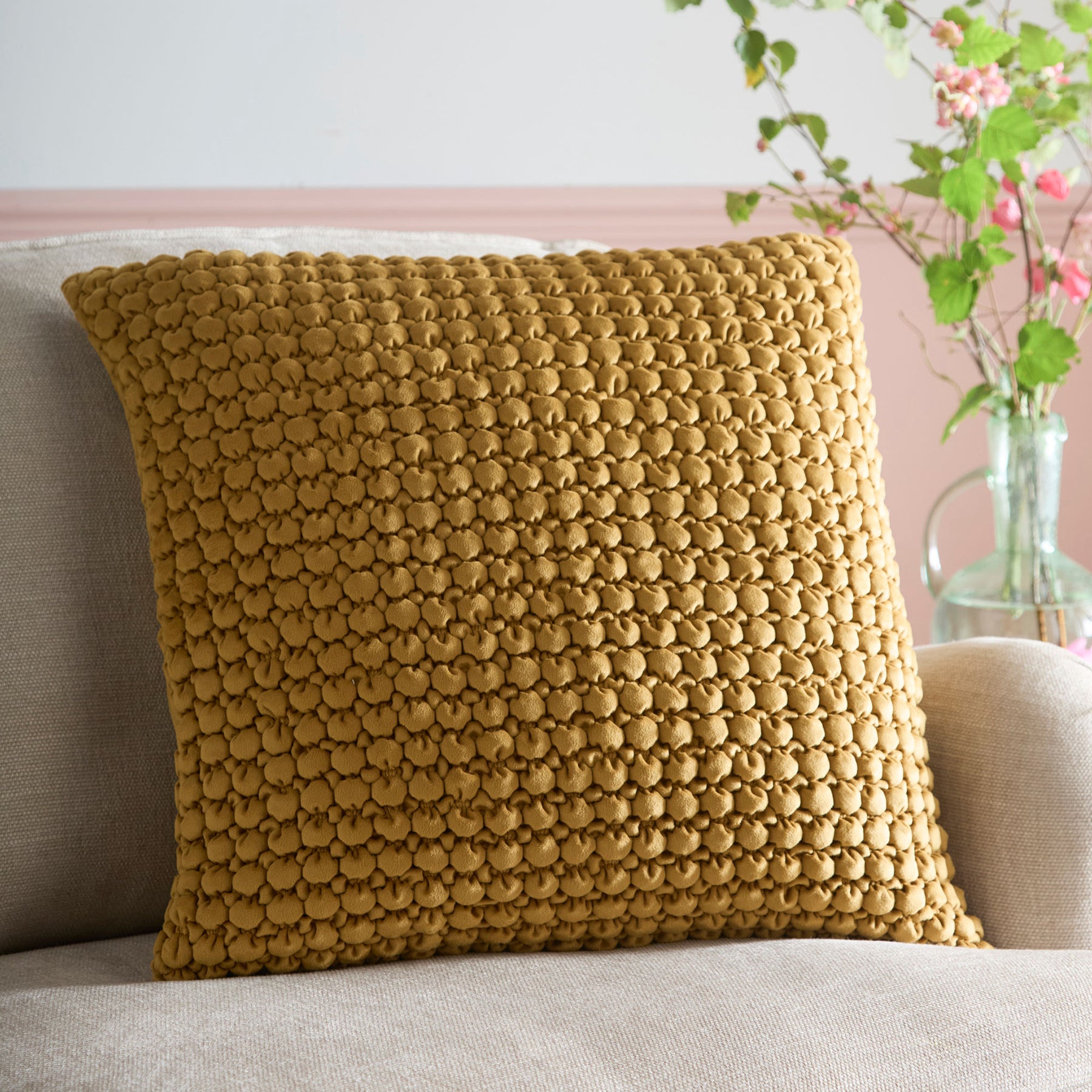 Appletree Bobble Quilted Velvet Touch 55cm x 55cm Filled Cushion Ochre