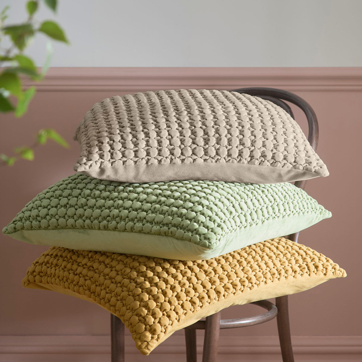 Appletree Bobble Quilted Velvet Touch 55cm x 55cm Filled Cushion Ochre