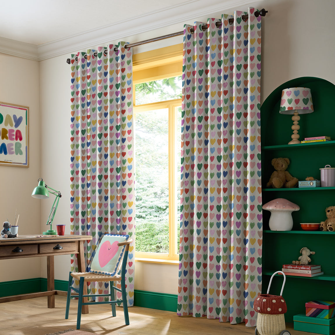 Wee Blue Bell Love Hearts Made To Measure Curtains Multi