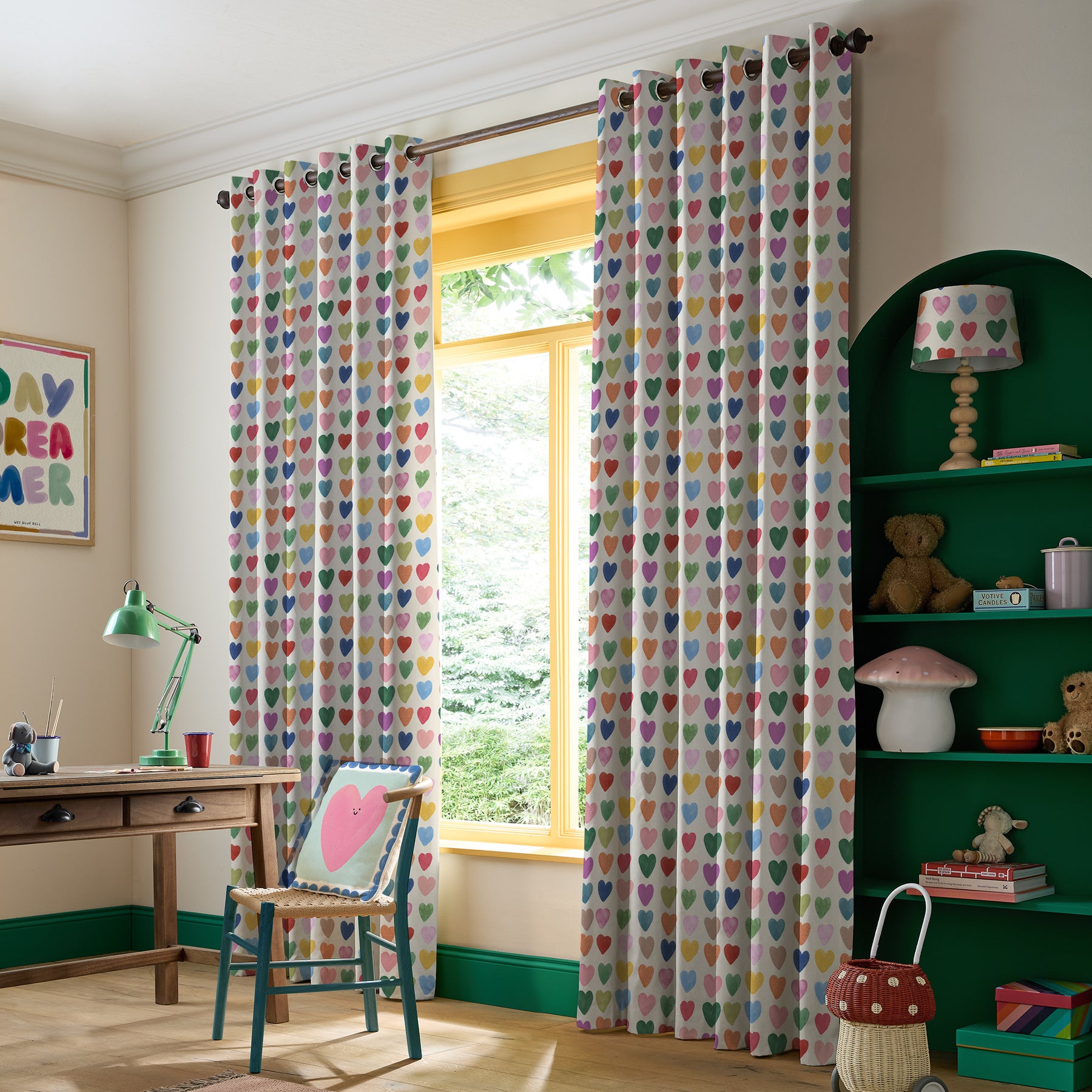 Wee Blue Bell Love Hearts Made To Measure Curtains Multi