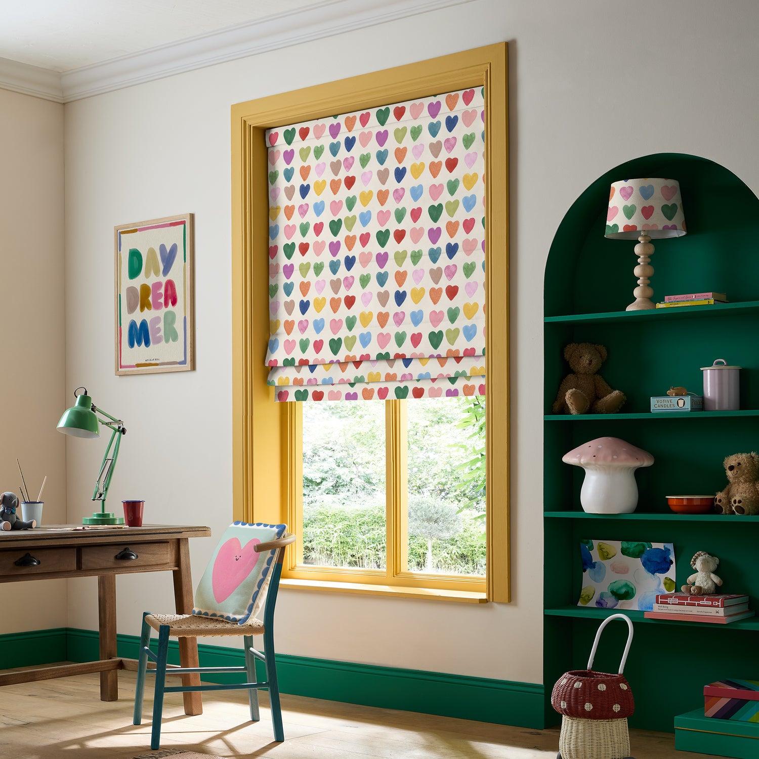 Wee Blue Bell Love Hearts Made To Measure Roman Blind Multi