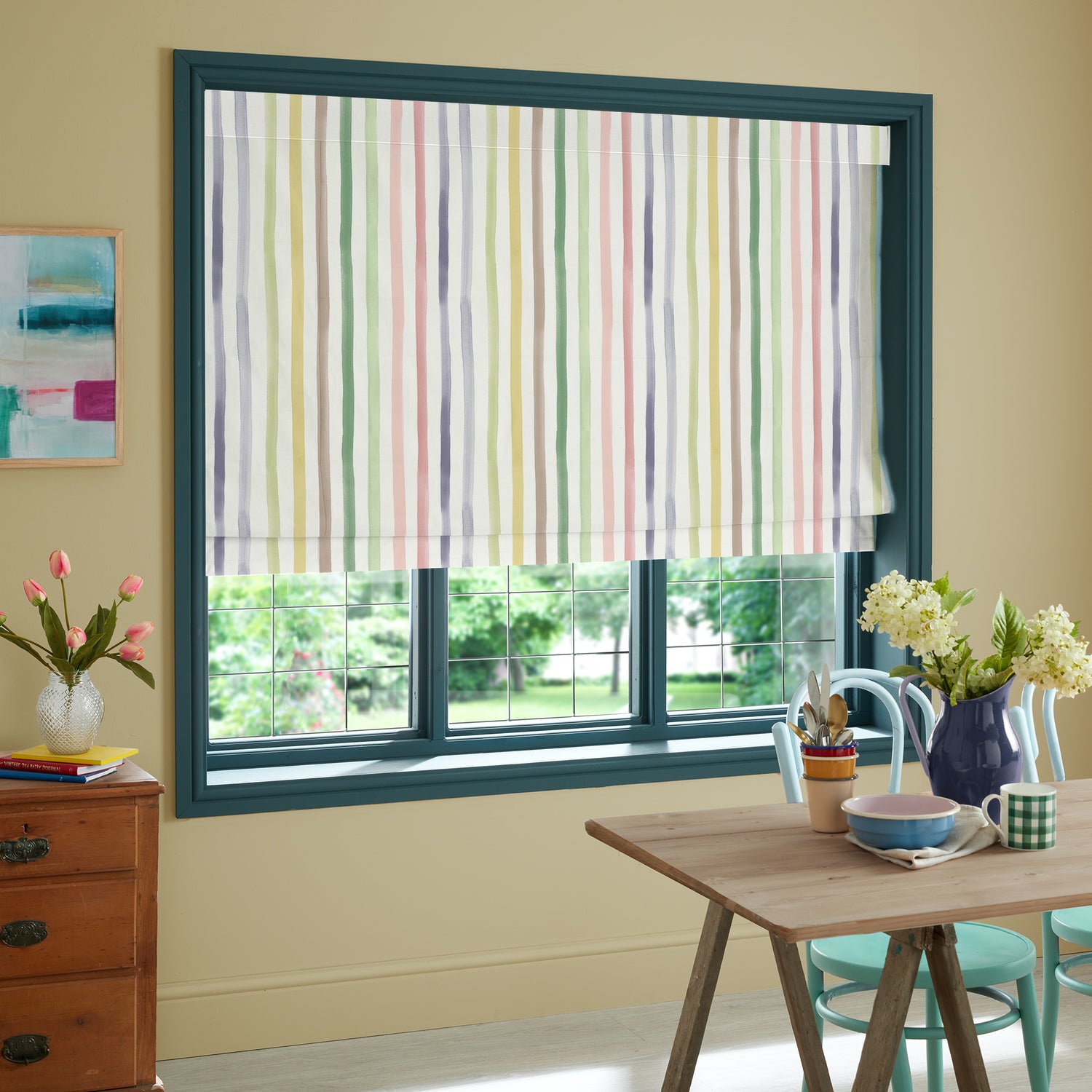 Bluebellgray Watercolour Stripe Made To Measure Roman Blind Tetbury