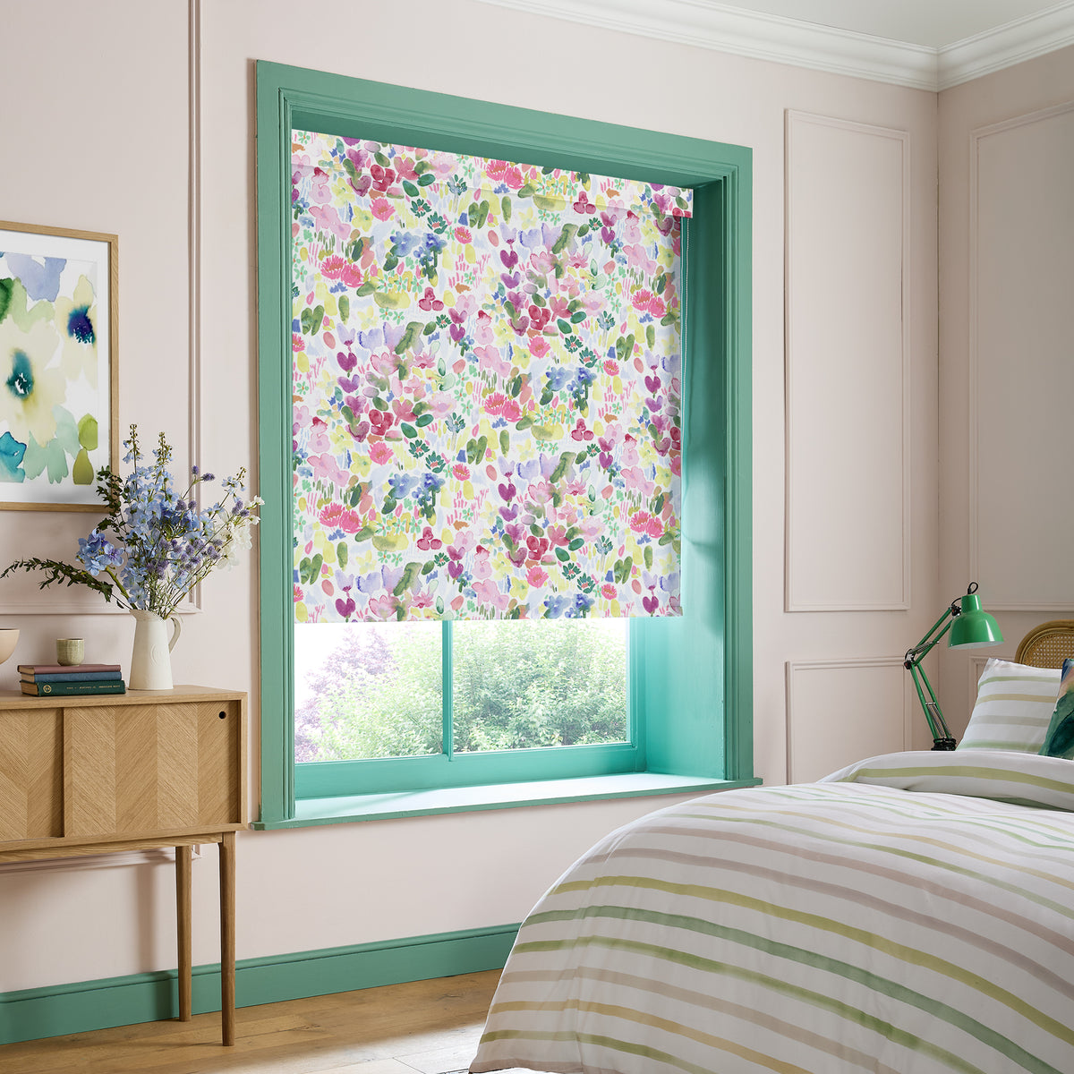 Bluebellgray Flora Translucent Made To Measure Roller Blind Cerise