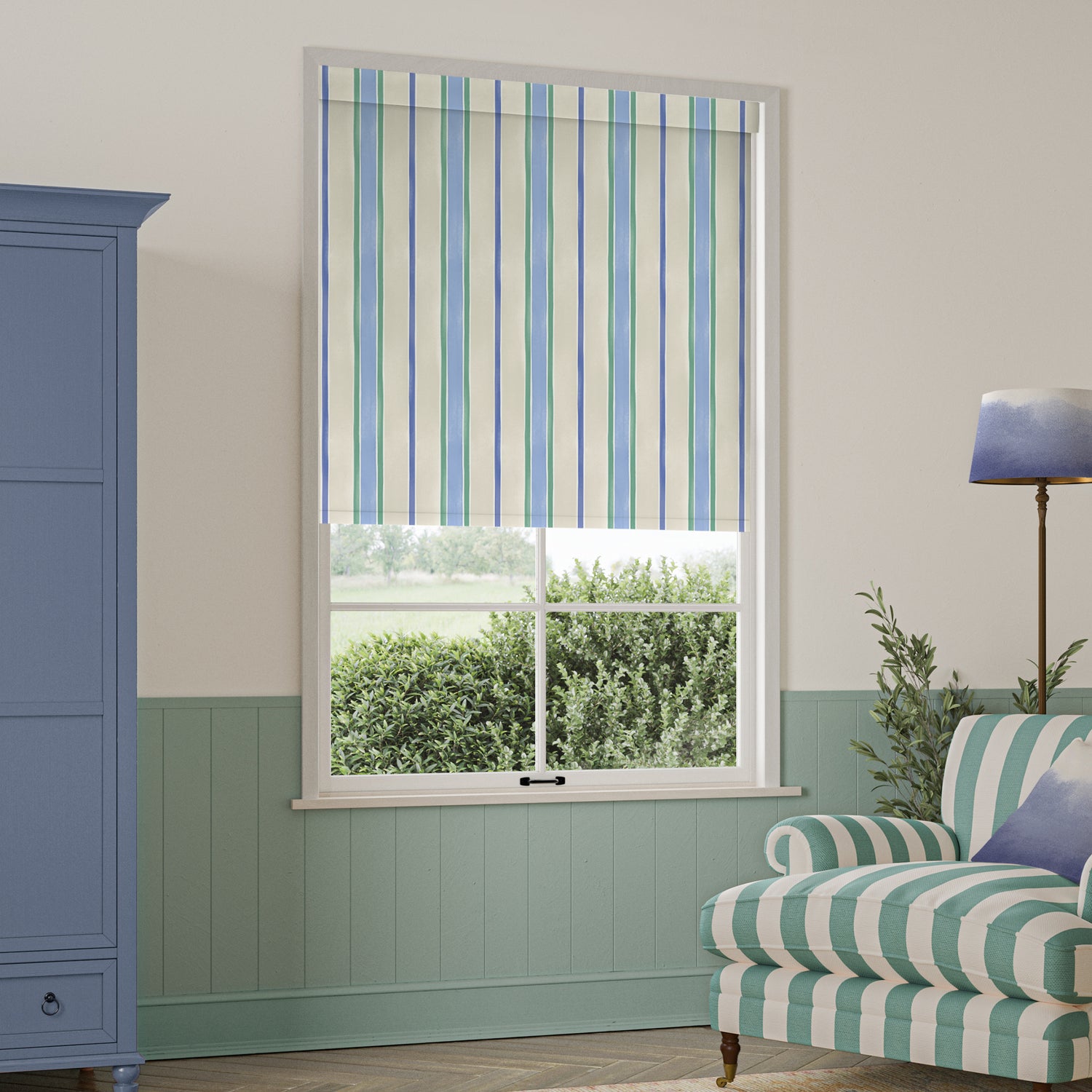 Bluebellgray Seaside Stripe Blackout Made To Measure Roller Blind Atlantic