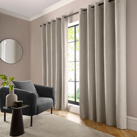 Curtina Boucle Chenille Woven Ready Made Eyelet Blackout Curtains Cream