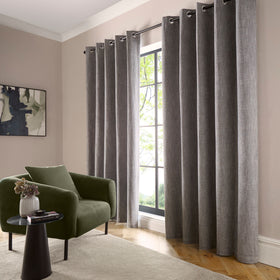 Curtina Boucle Chenille Woven Ready Made Eyelet Blackout Curtains Grey