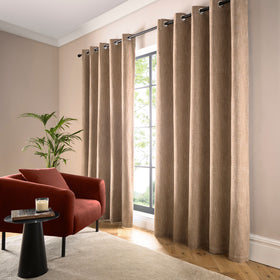 Curtina Boucle Chenille Woven Ready Made Eyelet Blackout Curtains Natural
