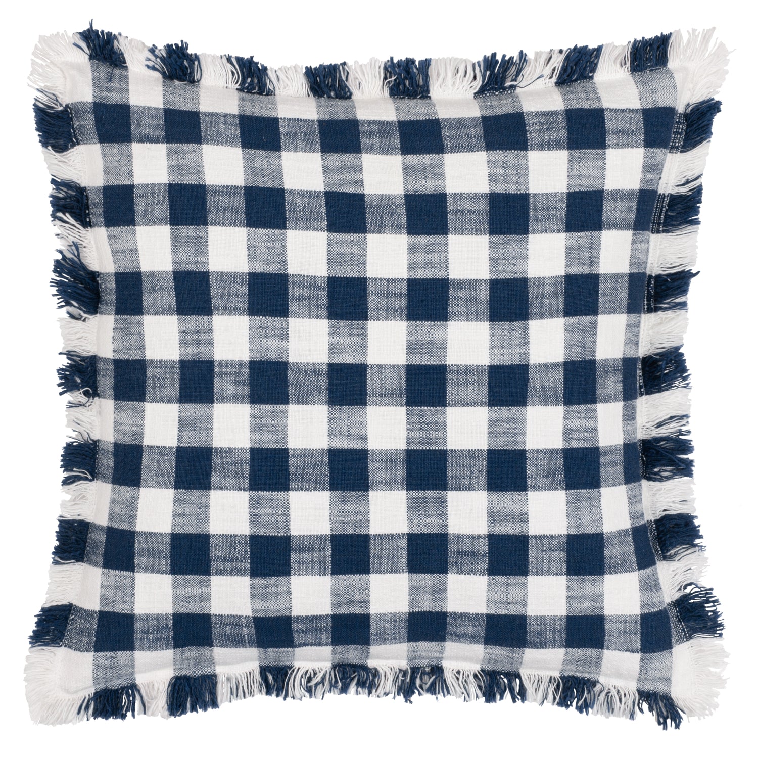 Barton Check Fringed Filled Cushion 45cm x 45cm Navy