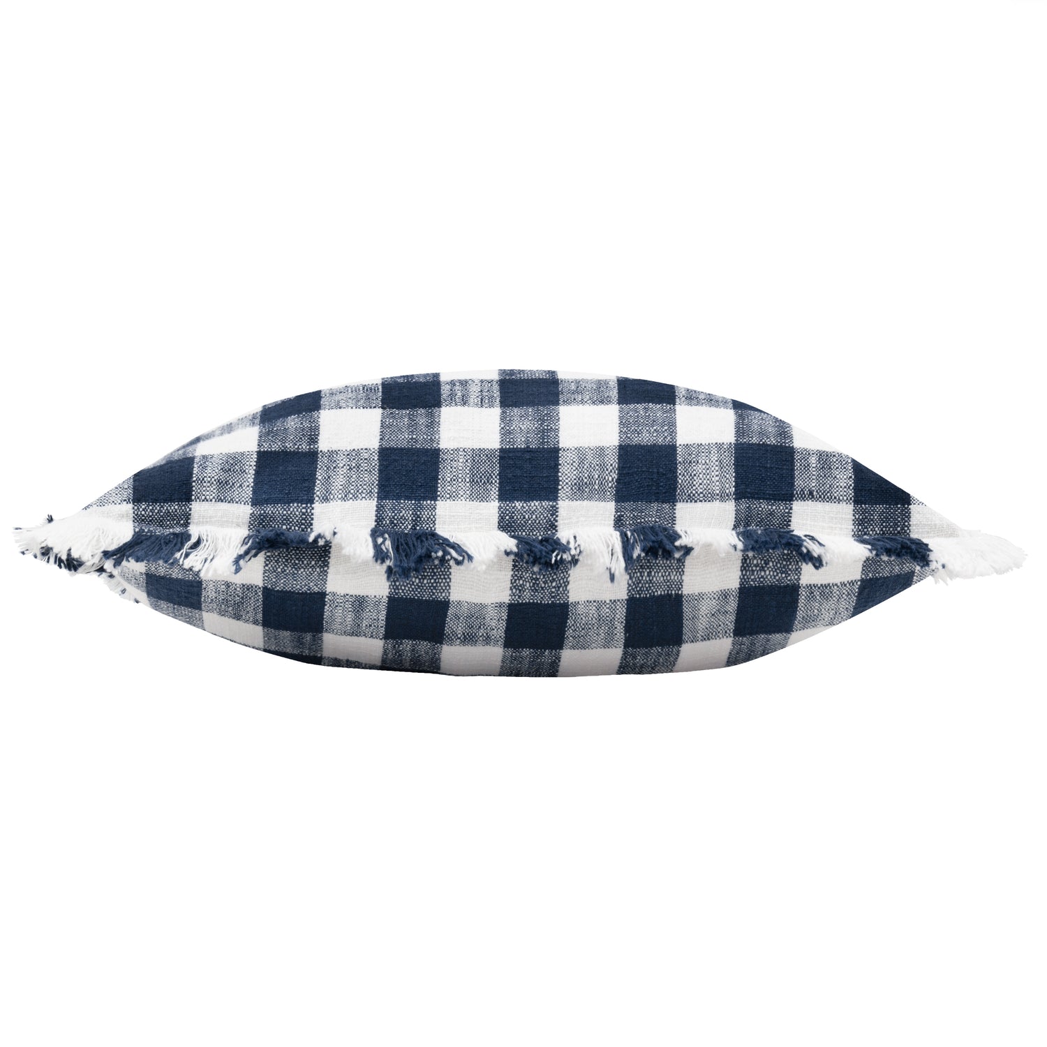 Barton Check Fringed Filled Cushion 45cm x 45cm Navy