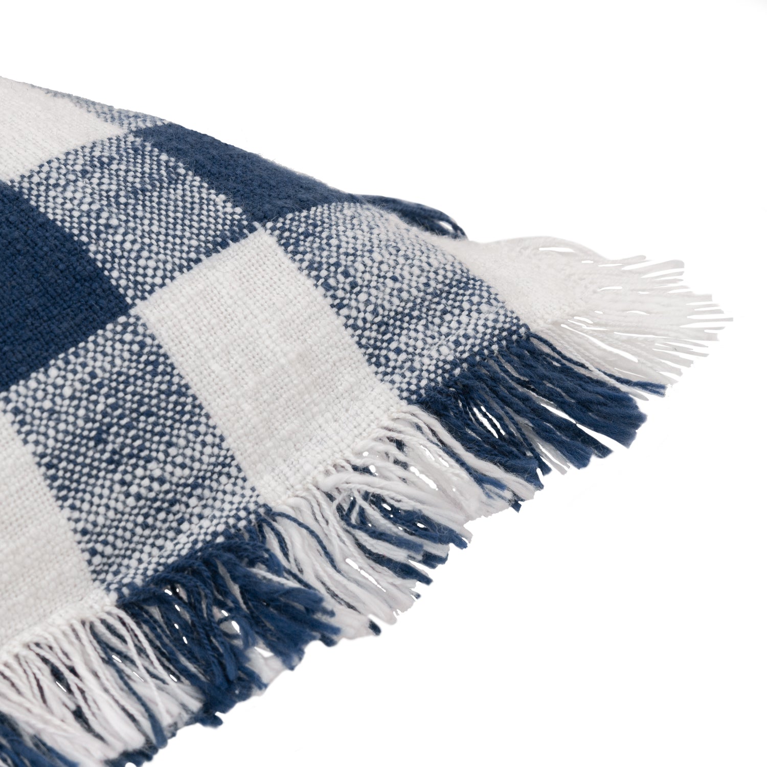 Barton Check Fringed Filled Cushion 45cm x 45cm Navy