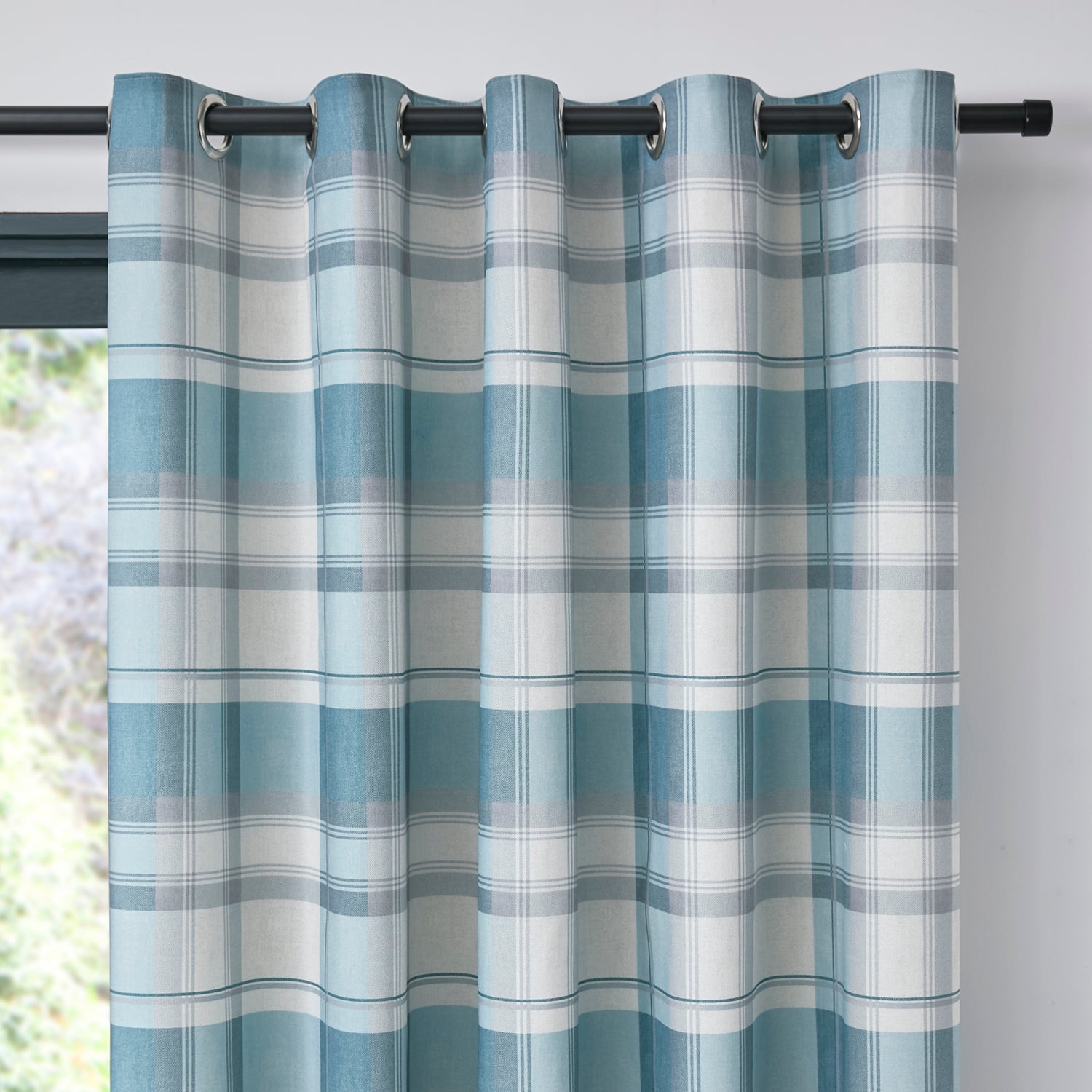 Fusion Balmoral Check Ready Made Eyelet Curtains Duck Egg