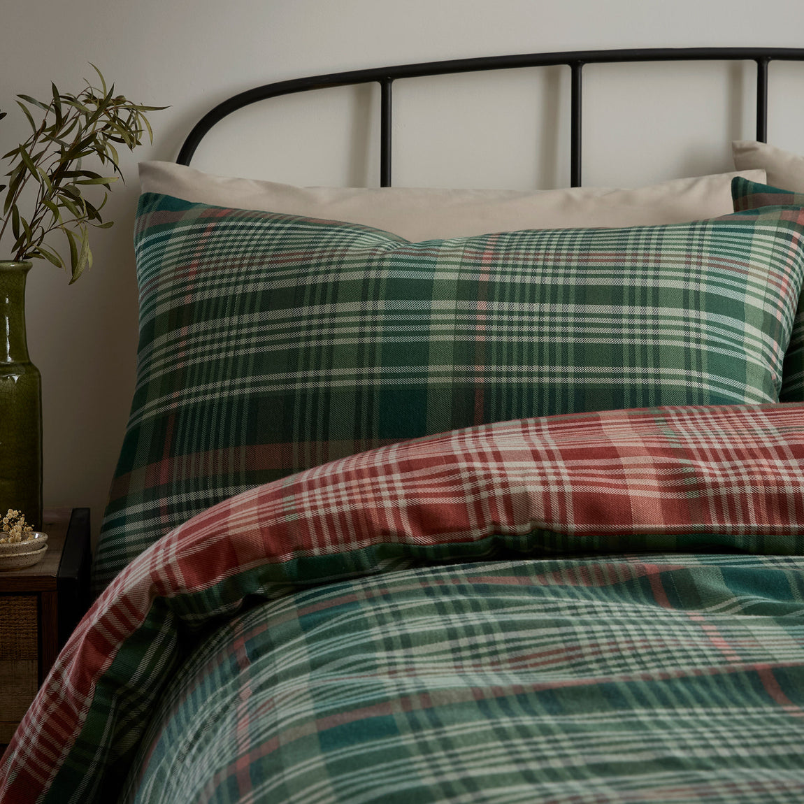 Dreams & Drapes Bennet Check Brushed Cotton Duvet Cover Bedding Set Green