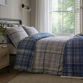 Dreams & Drapes Bennet Check Brushed Cotton Duvet Cover Bedding Set Navy